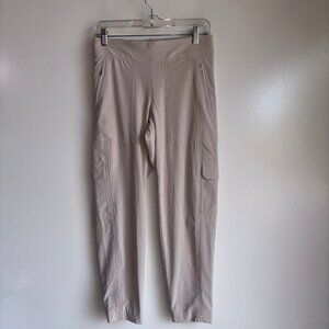 Athleta Chelsea Cargo Pants Lined Size 4P Beige Zip Pockets Travel Hiking